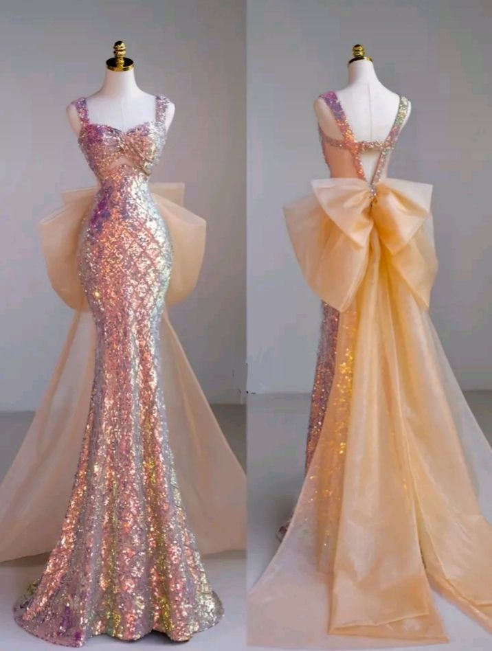 Sparkly Mermaid Sweetheart Sequins With Bow-knot Formal Gowns Evening Maxi Prom Dress Aesthetic For Women Party Outfits AB1223