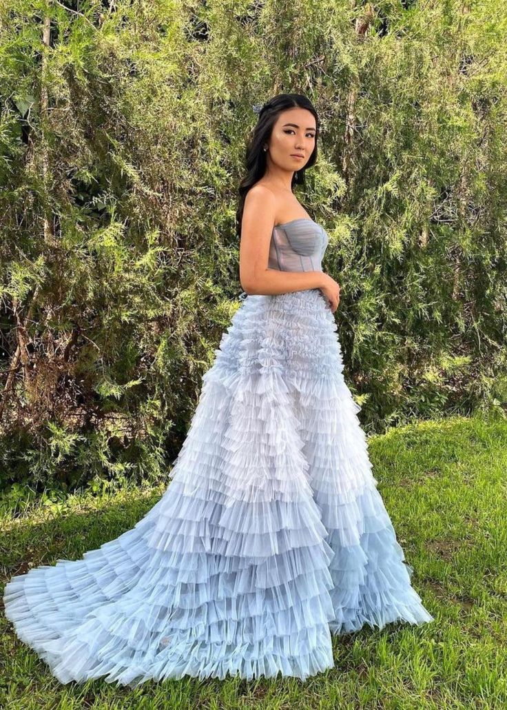 Ball Gown Sweetheart Tiered Ruffled Tulle Long Prom Dress Evening Dress Sweet 15 16 Gown AB1754