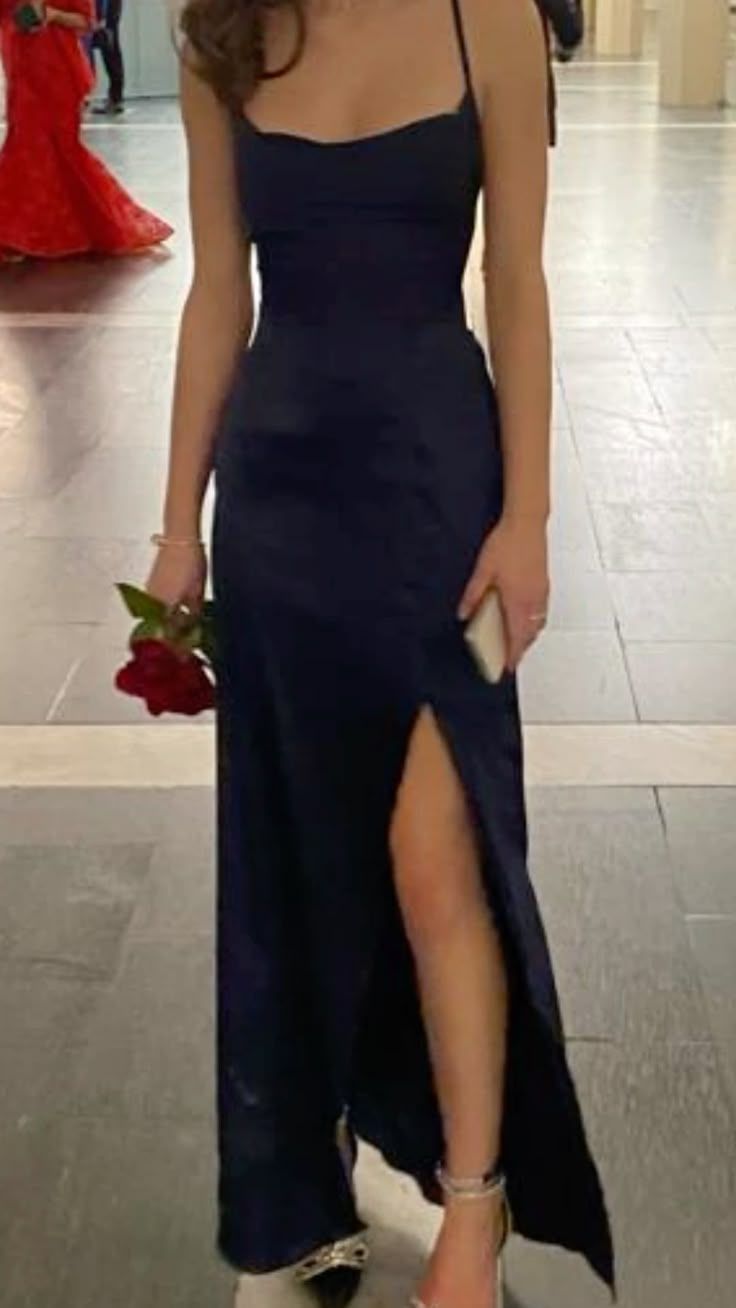 Unique Sheath Spaghetti Straps Royal Blue Slit Long Prom Dresses Dark Blue Formal Gown Inspo Evening Outfit AB720