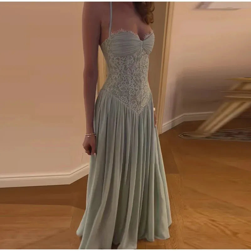 Princess A line Halter Lace Pink Chiffon Perfection-Formal Gown Goals Long Prom Dress Evening Party Formal Outfits RB6730