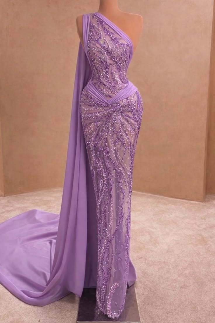 Elegant Formal Prom Dress Floor Length One Shoulder Sequined Mermaid Evening Gown for Special Occasions RC0163