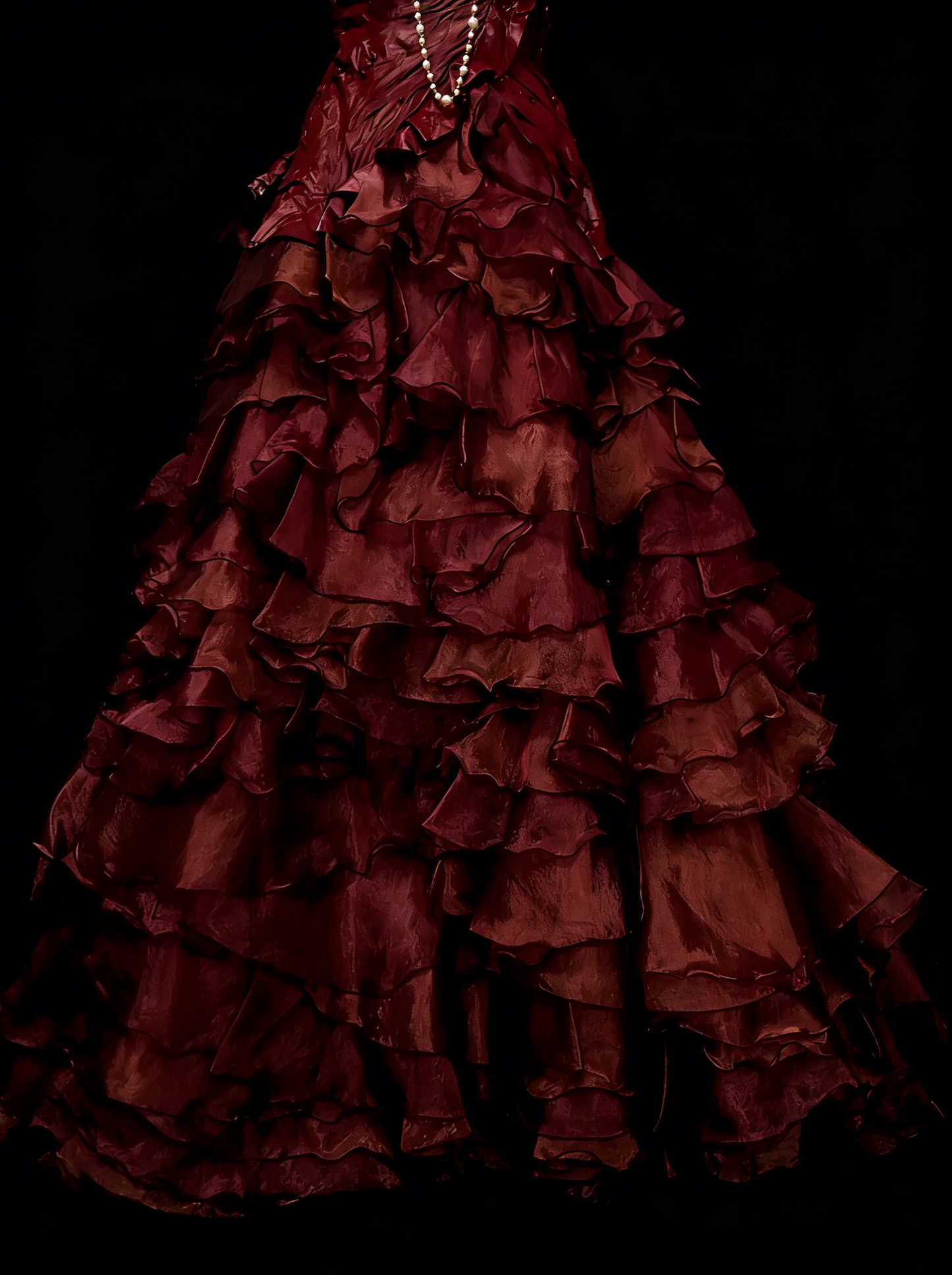Cute Ball Gown Strapless Burgundy With Ruffles Long Party Gowns Prom Dresses N2141