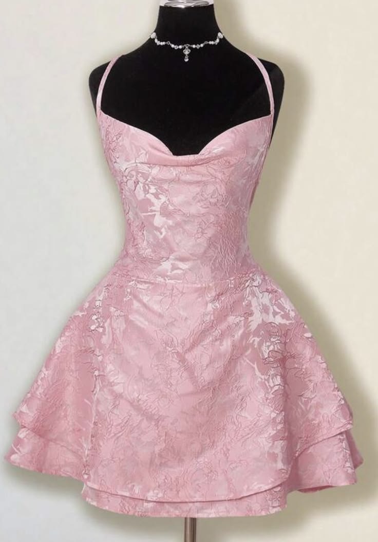Senior homecoming dress, cute hoco dresses inspo pink satin ball gown halter Birthday Cocktail Ideas Outfits RB8326