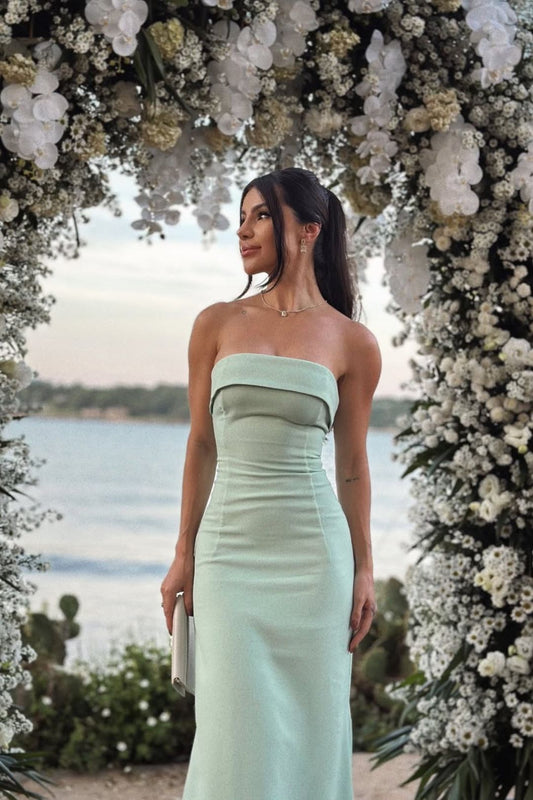 Elegant Mermaid Strapless Mint Green Sleeveless Prom Dress Long Prom Gown AB213