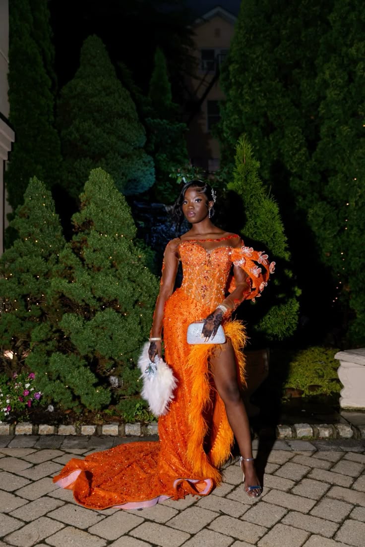 Modest Senior Prom Dresses High Schools Inspo Mermaid Orange Sequins S – RubyFashionDress