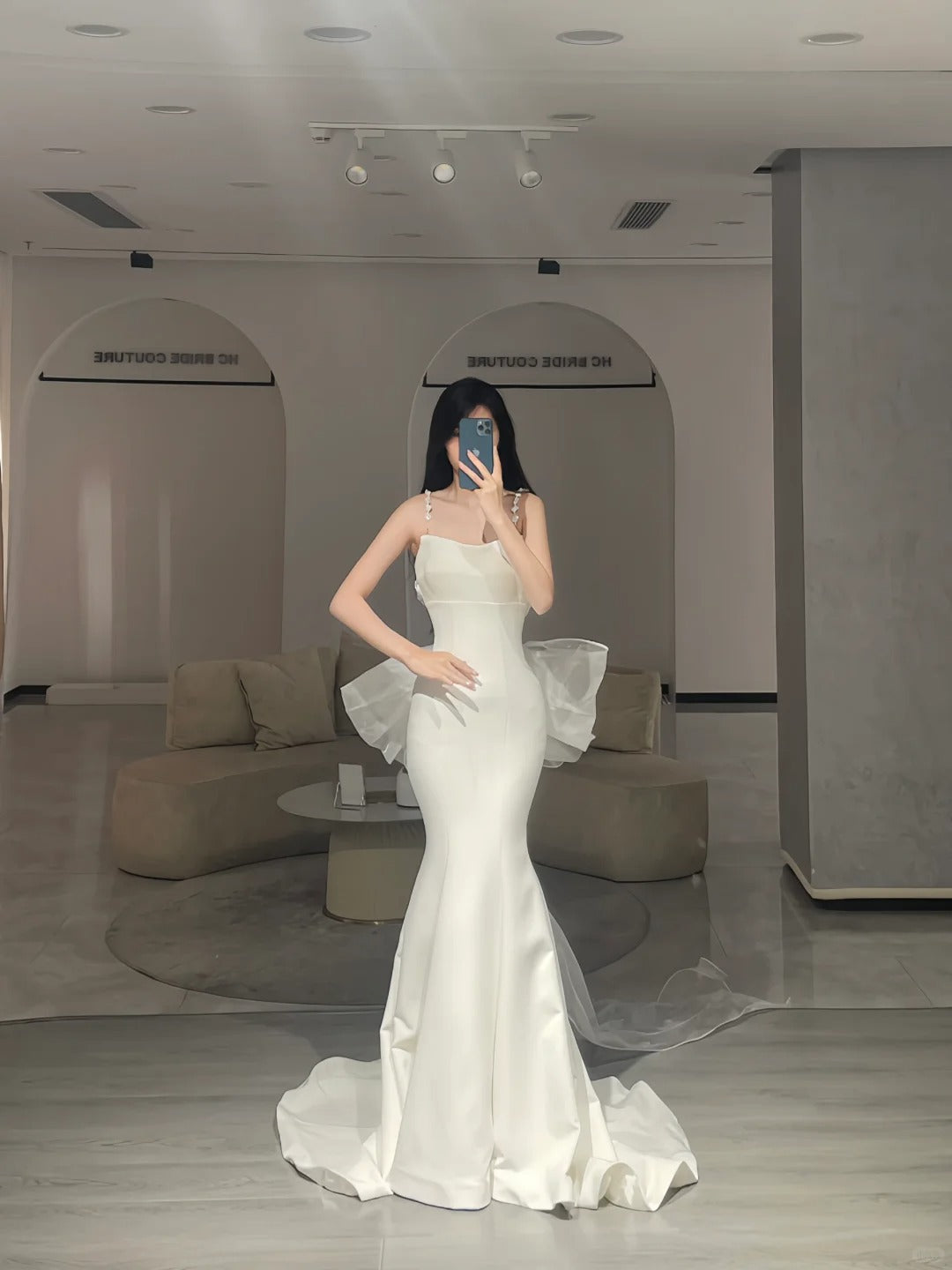 Simple Wedding Dresses Mermaid Spaghetti Strap White Satin With Bow-knot Long Bridal Gown N2977