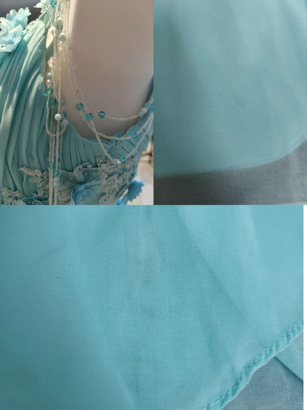 Vintage Prom Dresses A line One Shoulder Blue Chiffon 80s With Flowers Long Formal Evening Outfits N4217