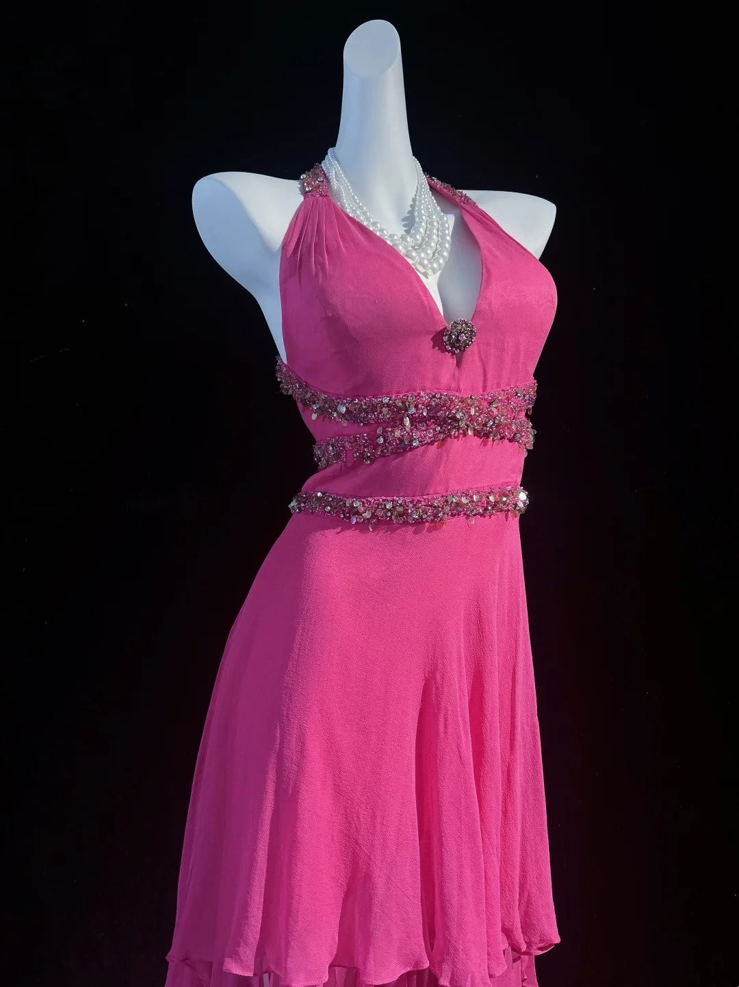 Retro High Low Halter Pink Tea Length Chiffon With Beads Prom Dresses Formal Party Outfits RB3951