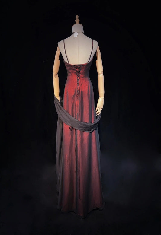 Beautiful Prom Dresses A line Spaghetti Strap Black Red With Cape Long Formal Evening Outfits N3668