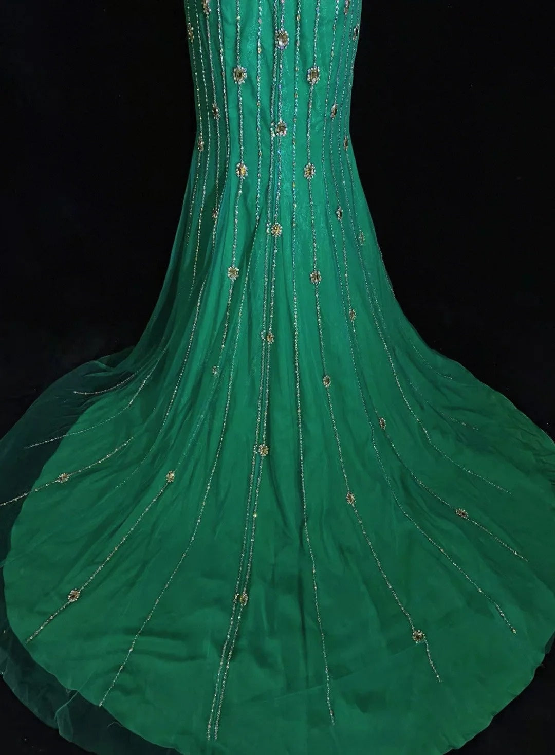 Vintage Mermaid V Neck Green Backless Open Backs Evening Long Prom Dresses Formal Outfits RB3941