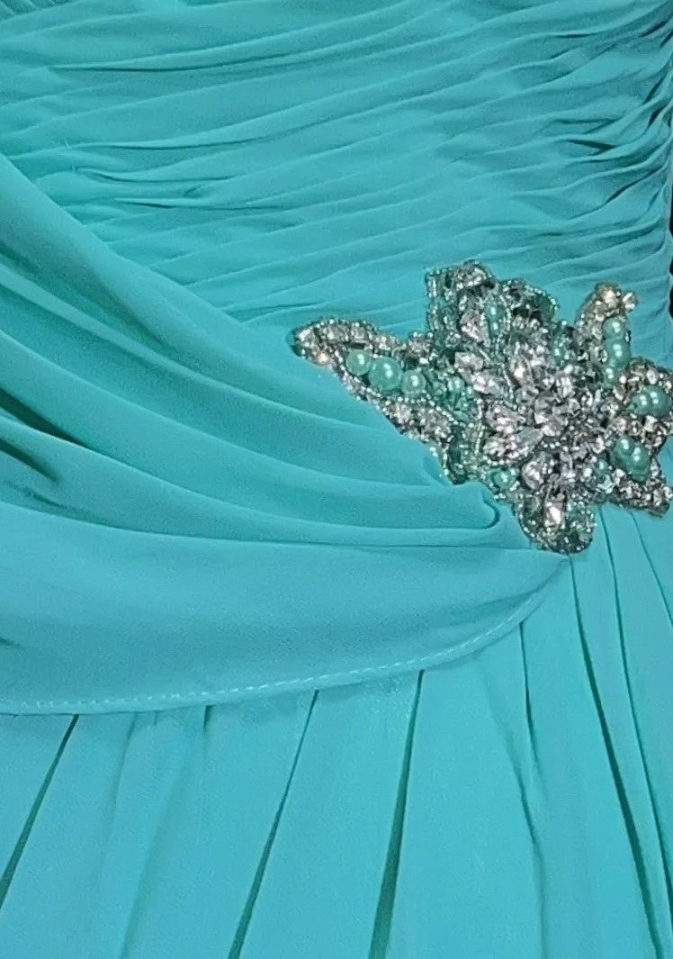 Vintage Prom Dresses Mermaid One Shoulder Blue Chiffon 80s Long Formal Gown N2758