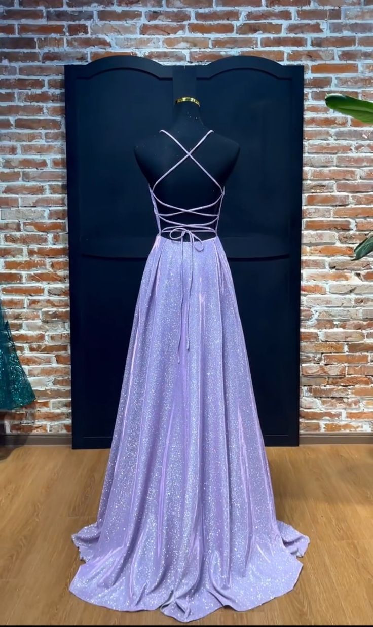 Sparkly A line Spaghetti Strap Lilac Sequin Long Prom Dresses Senior Graduation Dance Evening Outfits N039