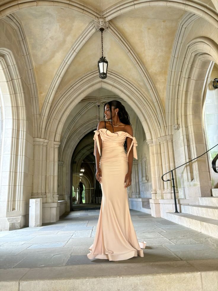 Sexy Mermaid Off-The-Shoulder Long Train Champagne Prom Dress Inspo Prom Gown AB1038
