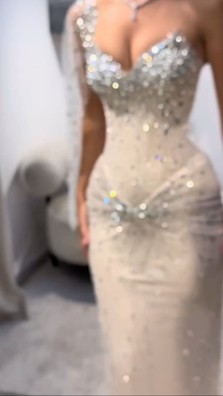 Prom Dress Sparkly Mermaid One Shoulder Champagne Long Graduation Party Dresses RC1011