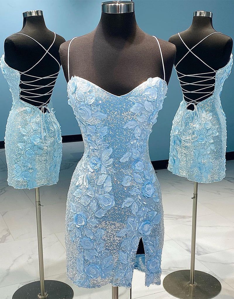 Sheath Sequin Open Back Homecoming Dress With 3D Flowers Glam Party Outfit Birthday Dress Cocktail Dress RB6241