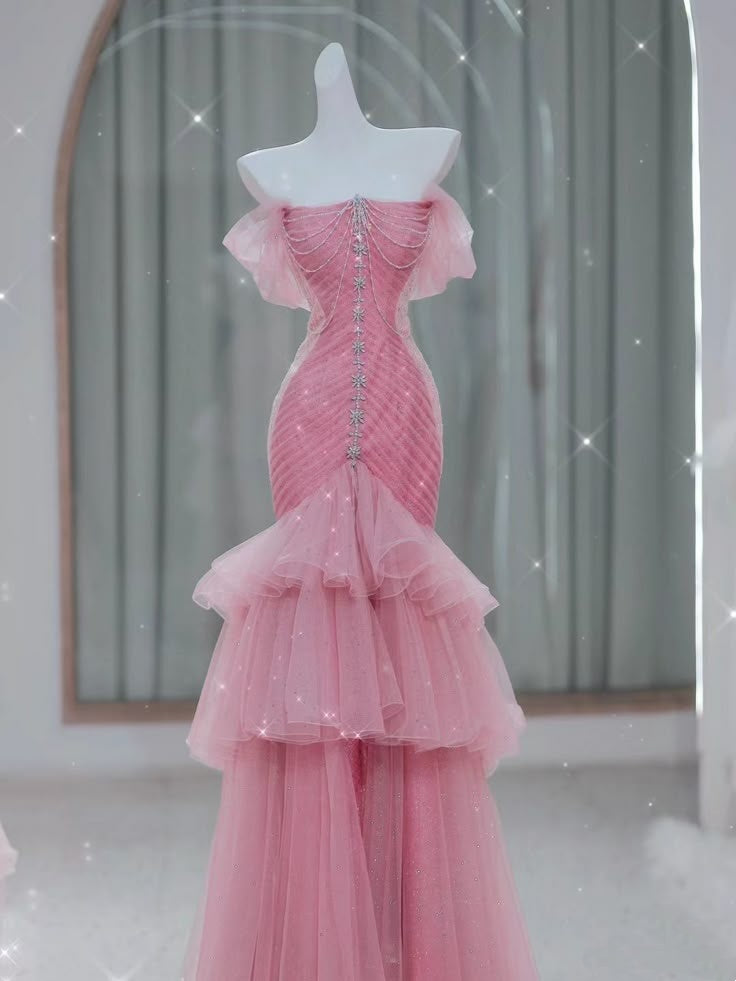 Elegant Mermaid Off The Shoulder Pink With Short Sleeves Formal Dress 18th Birthday Prom Dresses N2789