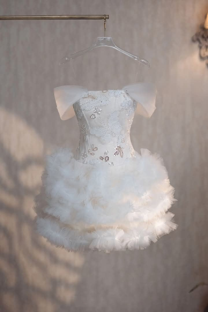 Timeless Ball Gown Off The Shoulder White Tulle Short With Beads Freshman High Shool Grad Hoco Outfit Homecoming Dresses RB4443