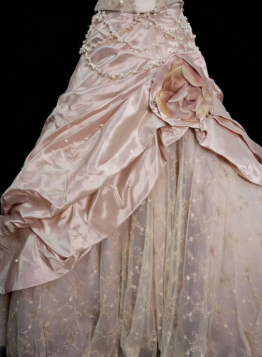 Sweet Ball Gown Strapless Pink With Tiered Layers Ruffles Long Party Gowns Prom Dresses N2229