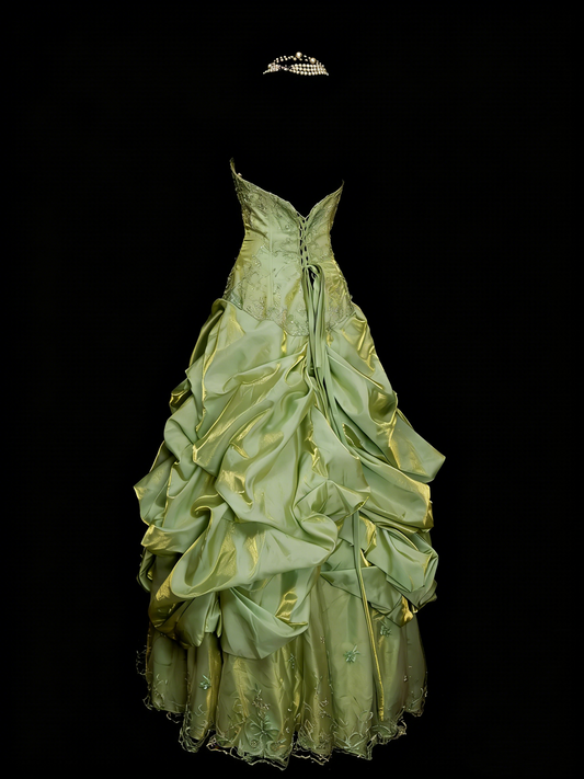Vintage Night Aesthetic Ball Gown Strapless Sage Green 90s 80s College Formal Outfit Long Prom Graduation Dresses For Teens N1159