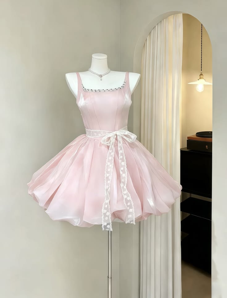 Pretty Ball Gown Square Neck Pink Graduation Inspo Short 15th Birthday Outfits Homecoming Dresses RB3168