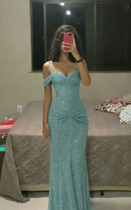 Glitter Bodycon Blue Straps With Sequin Long Prom Dresses Mermaid Bodycon For Women N4113