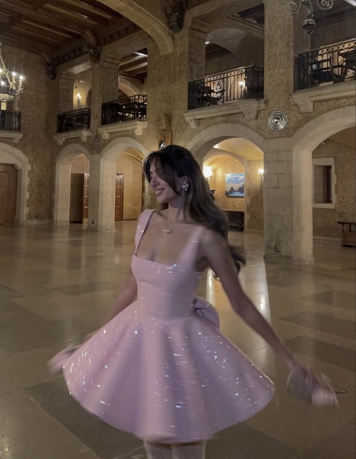 Simple Ball Gown Square Neck Sequin Pink Sleeveless Mini Senior Inspo – RubyFashionDress