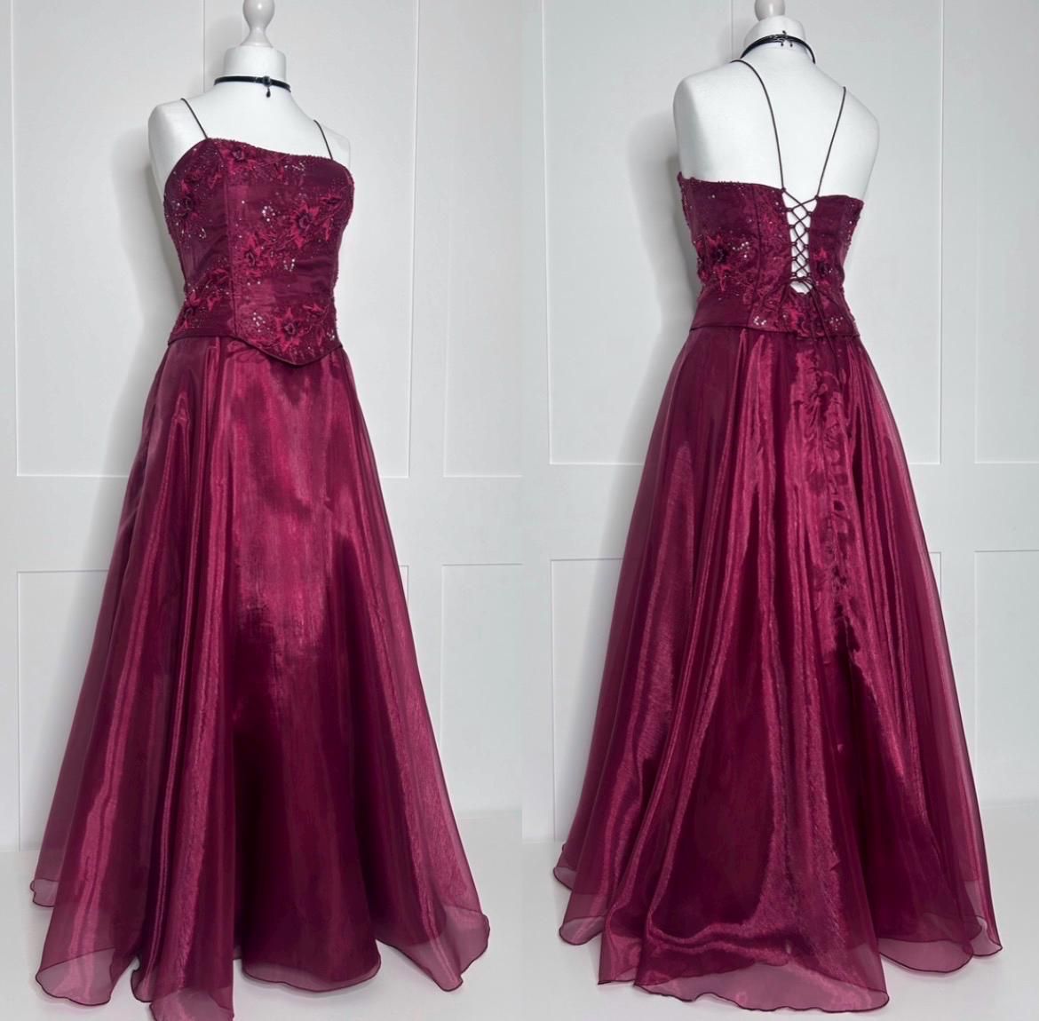 Vintage 80s Ball Gown Burgundy Organza Spaghetti Strap Formal Dress 18th Birthday Prom Dresses N2770