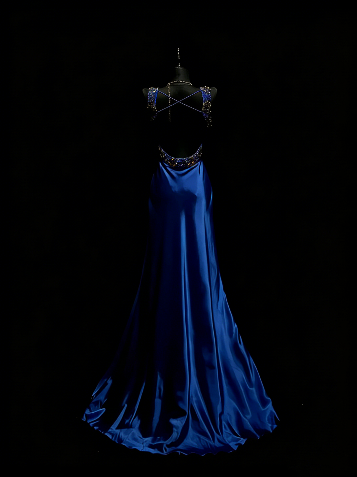 Modest A line Square Neck Royal Blue Satin With Beaded Bodice College Formal Outfit Long Prom Graduation Dresses For Teens N1198