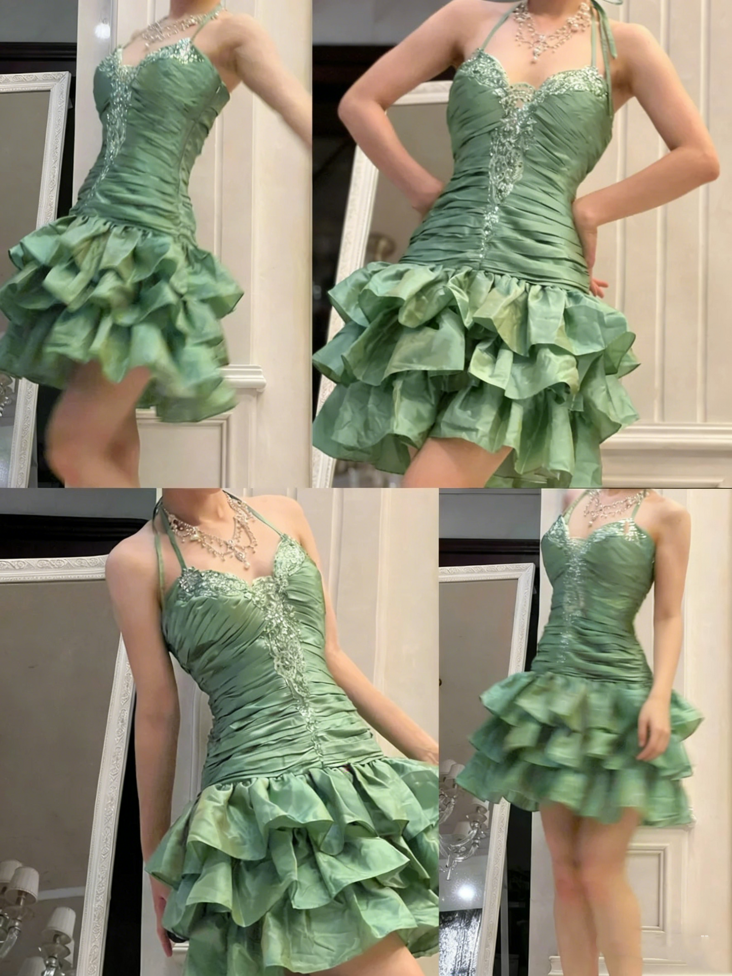 Vintage Sheath Halter Green Halter Drop Waist Hoco Gowns Short Birthday Dress Homecoming Dresses Hoco Gown N1201
