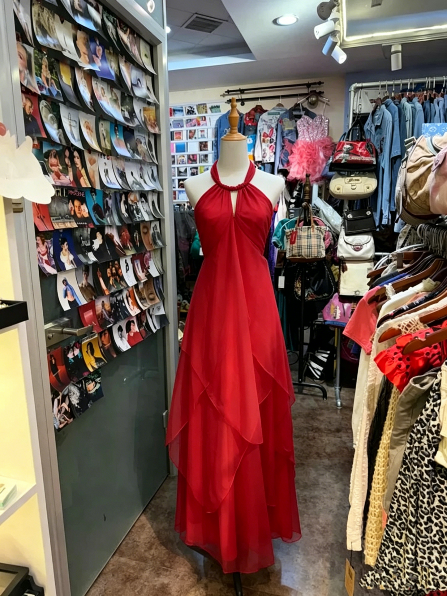 Vintage A Line Halter Red Chiffon Sleeveless Long Prom Dresses Formal Outfits For Women RB4591