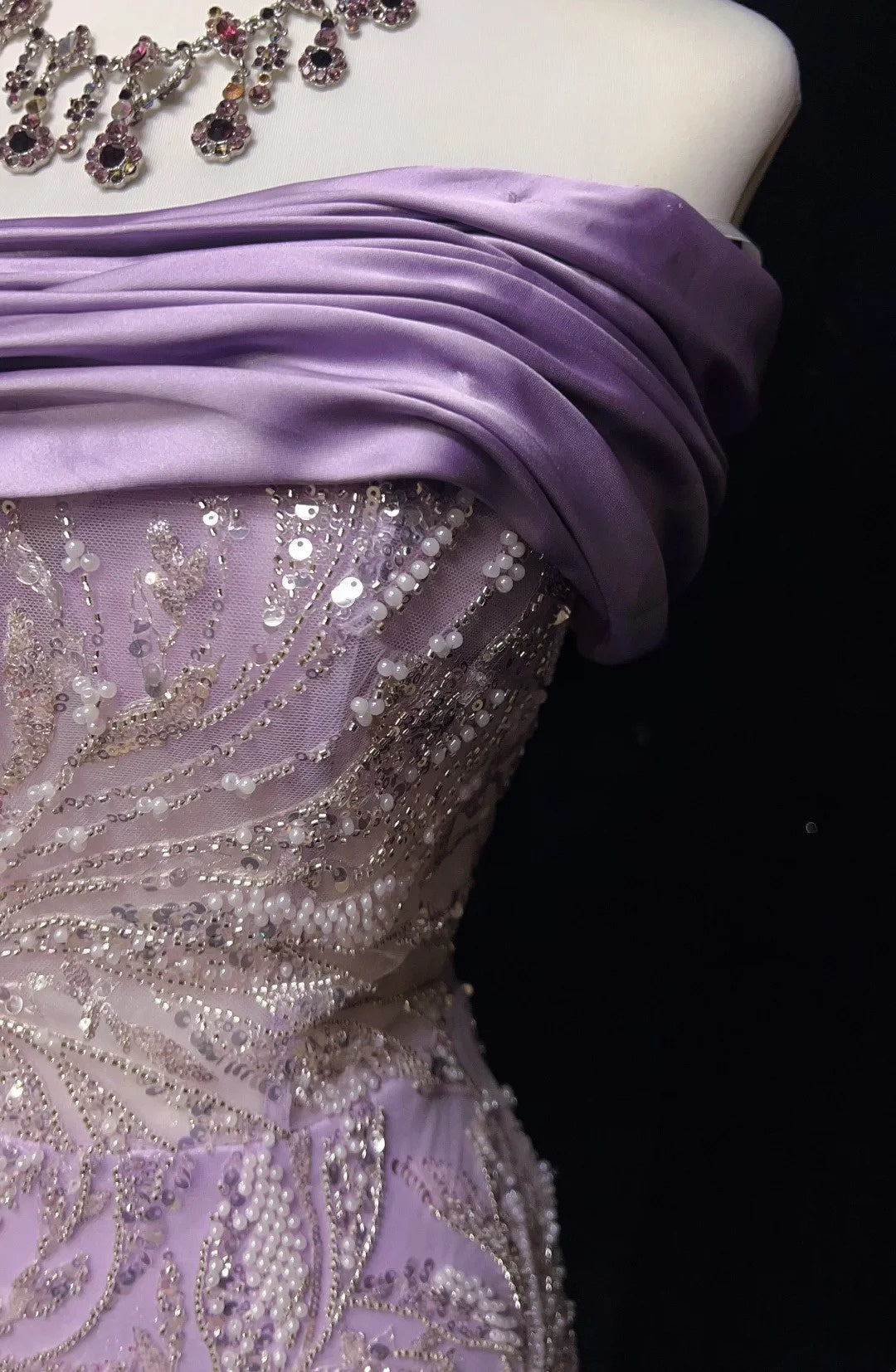 Vintage Prom Dresses Inspo Mermaid Strapless Lilac Sequined With Slit Beads 80s Long Formal Gown N2742