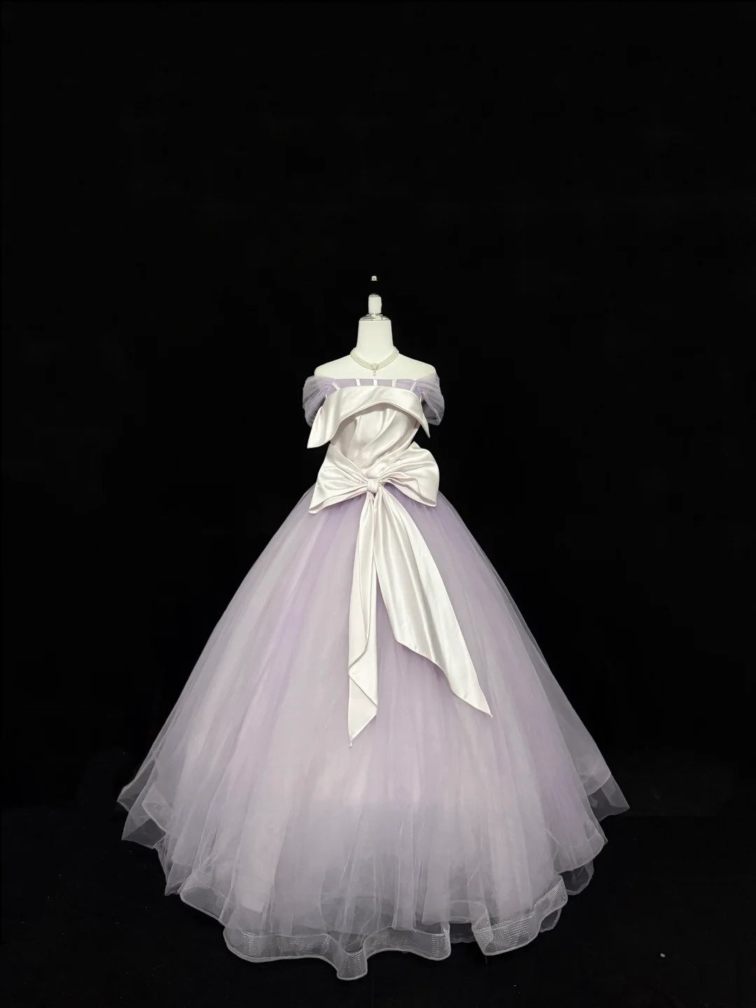 Sweet 16 Dresses Long Ball Gown Off Shoulder With Sleeves Lilac Tulle Sweet Sixteen Birthday Gown RC0350