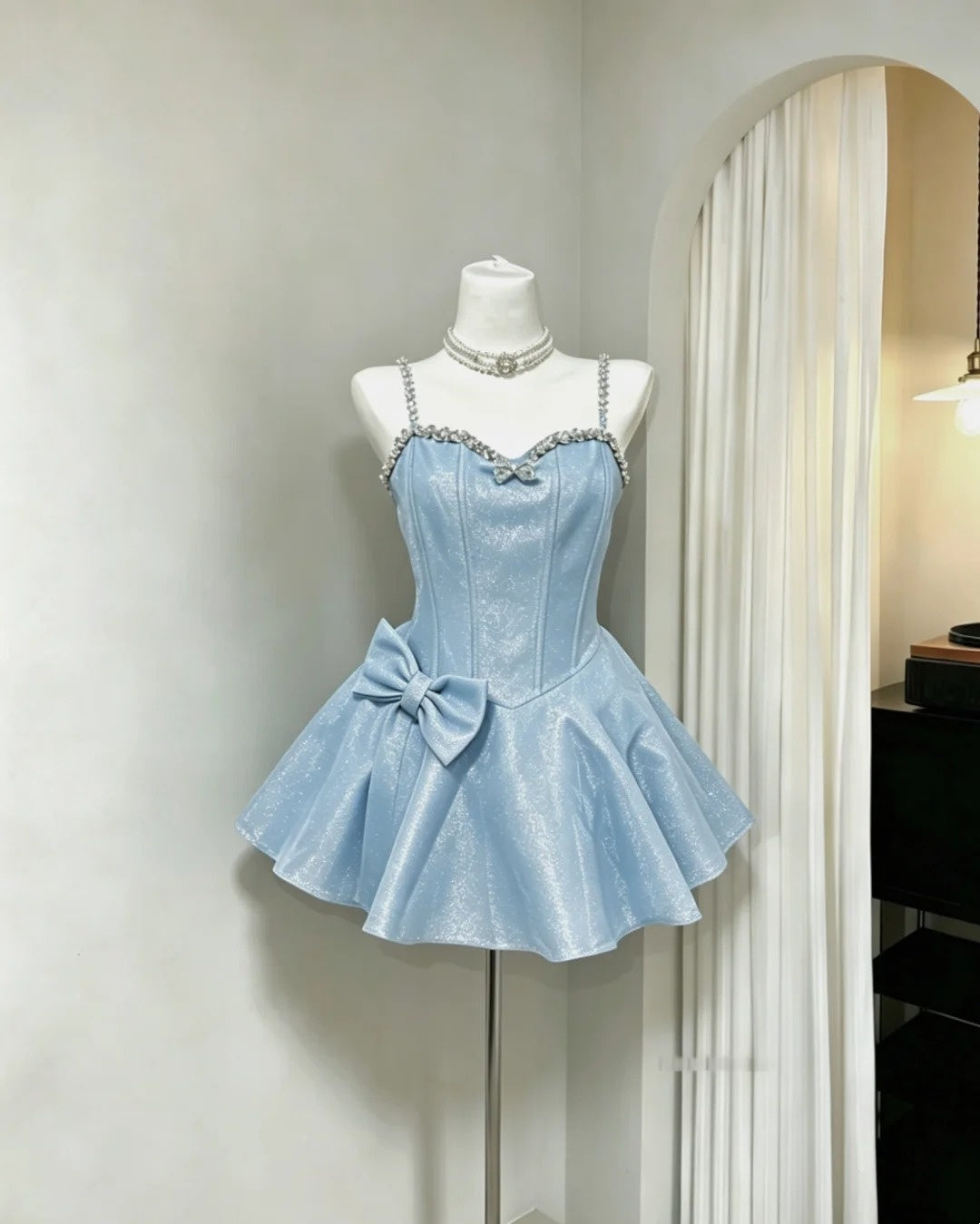 Sweet Ball Gown Spaghetti Strap Blue Sequin For Teens Girls Short Mini Senior Inspo 18th Birthday Outfits Homecoming Dresses RB3975