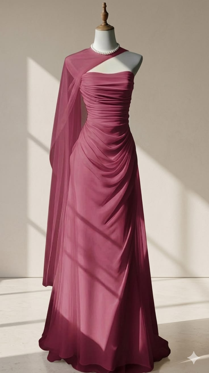 Modest Prom Dresses Mermaid Strapless Burgundy With Cape Long Chiffon Evening Formal Dress RB3334