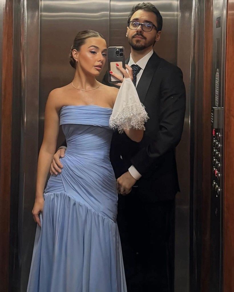 Graceful Mermaid Strapless Blue Chiffon Ruched Pleated Sleeveless Prom Dress Formal Evening Dress Party Gowns AB429