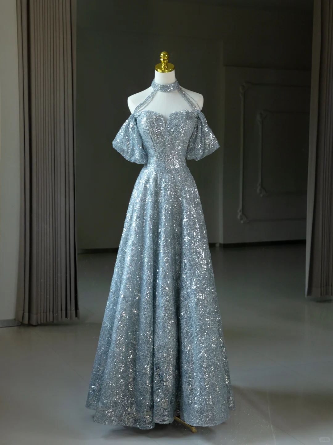 Sexy A Line Halter Silver Sequin Long Prom Dresses Sparkly Prom Gowns – RubyFashionDress