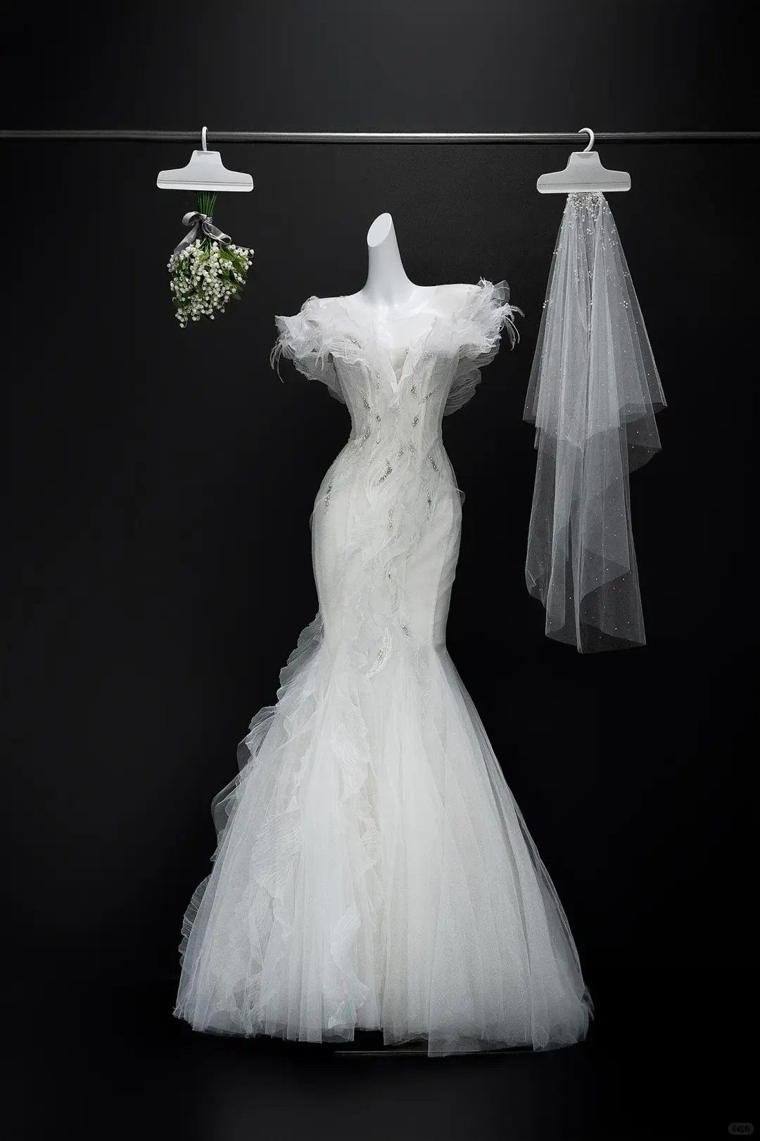 Princess Mermaid White Off The Shoulder Corset Back Cap Sleeves Tulle Long Wedding Dress Pleated Brides Dress A038