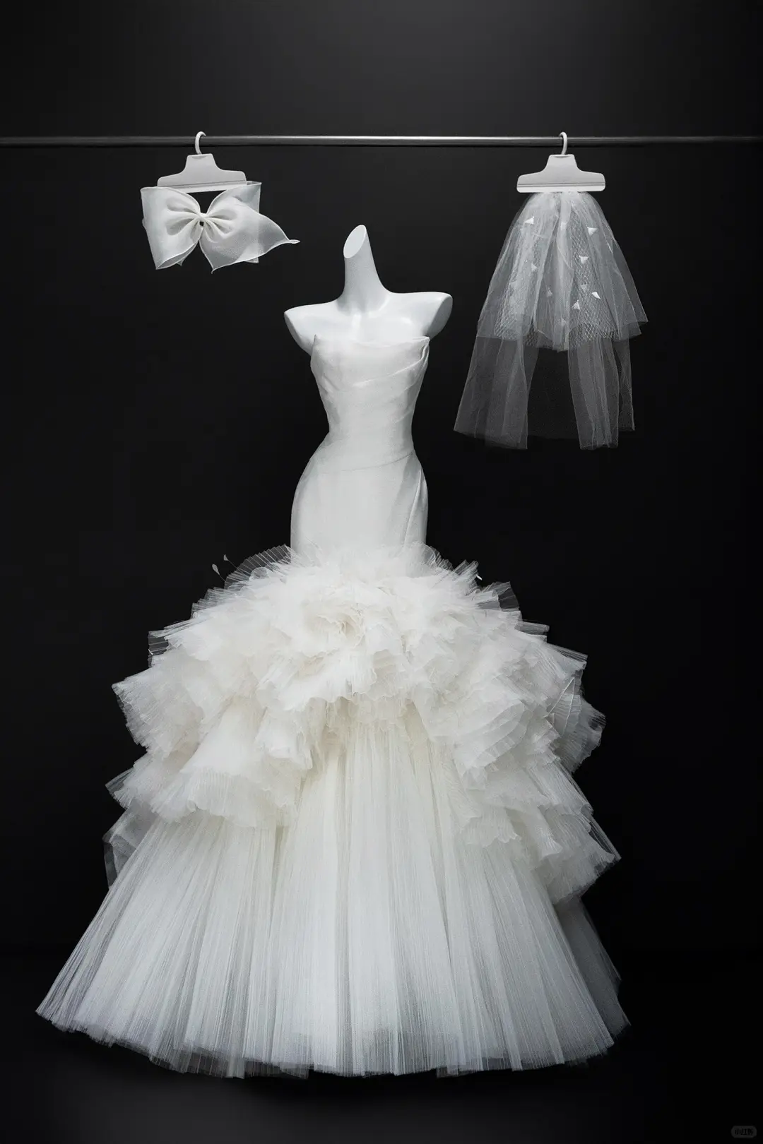 Princess Mermaid White Strapless White Tulle Long Wedding Dress Pleated Brides Wedding Dresses A039
