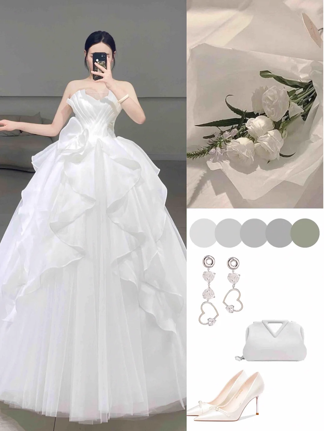 Timeless Ball Gown Strapless White Pleated Long Tulle Wedding Dress Beautiful Formal Cute Wedding Dresses A064