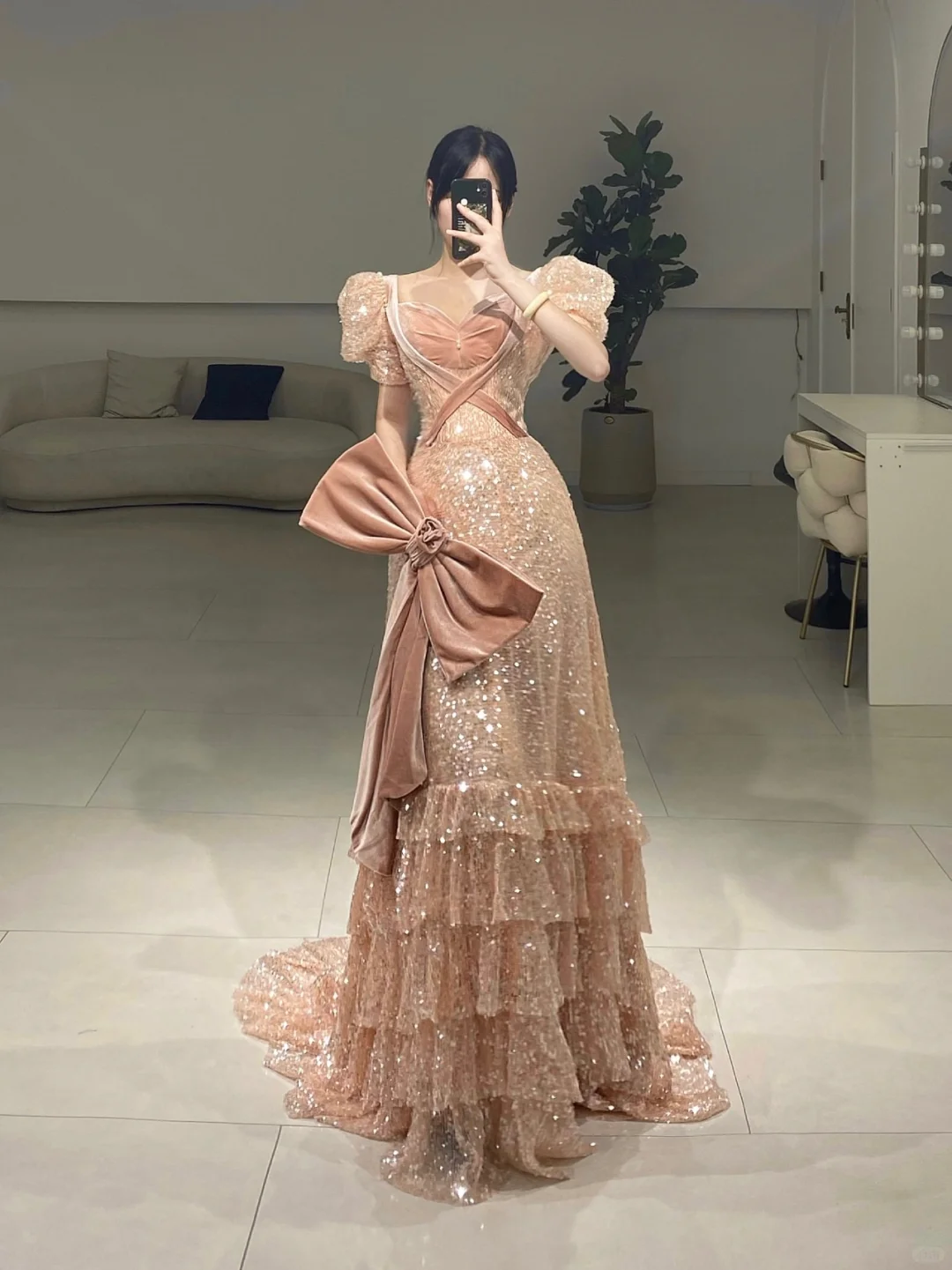Timeless A Line Sweetheart Short Sleeves Gold Sequin Prom Dress With Bow Inspiration Long Prom Dresses A074