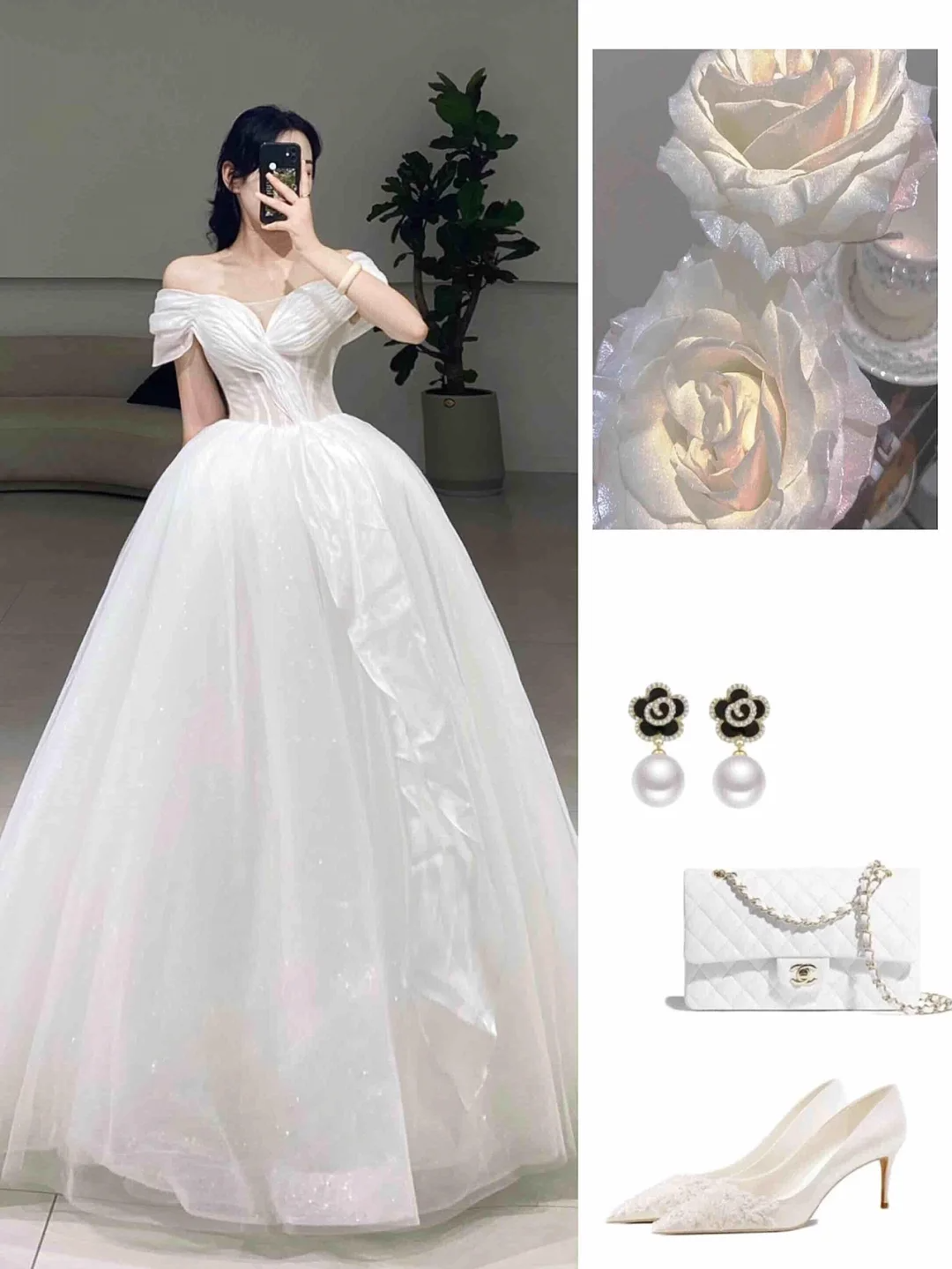Timeless Ball Gown Off The Shoulder White Tulle Long Wedding Dress Beautiful Formal Cute Wedding Dresses A078