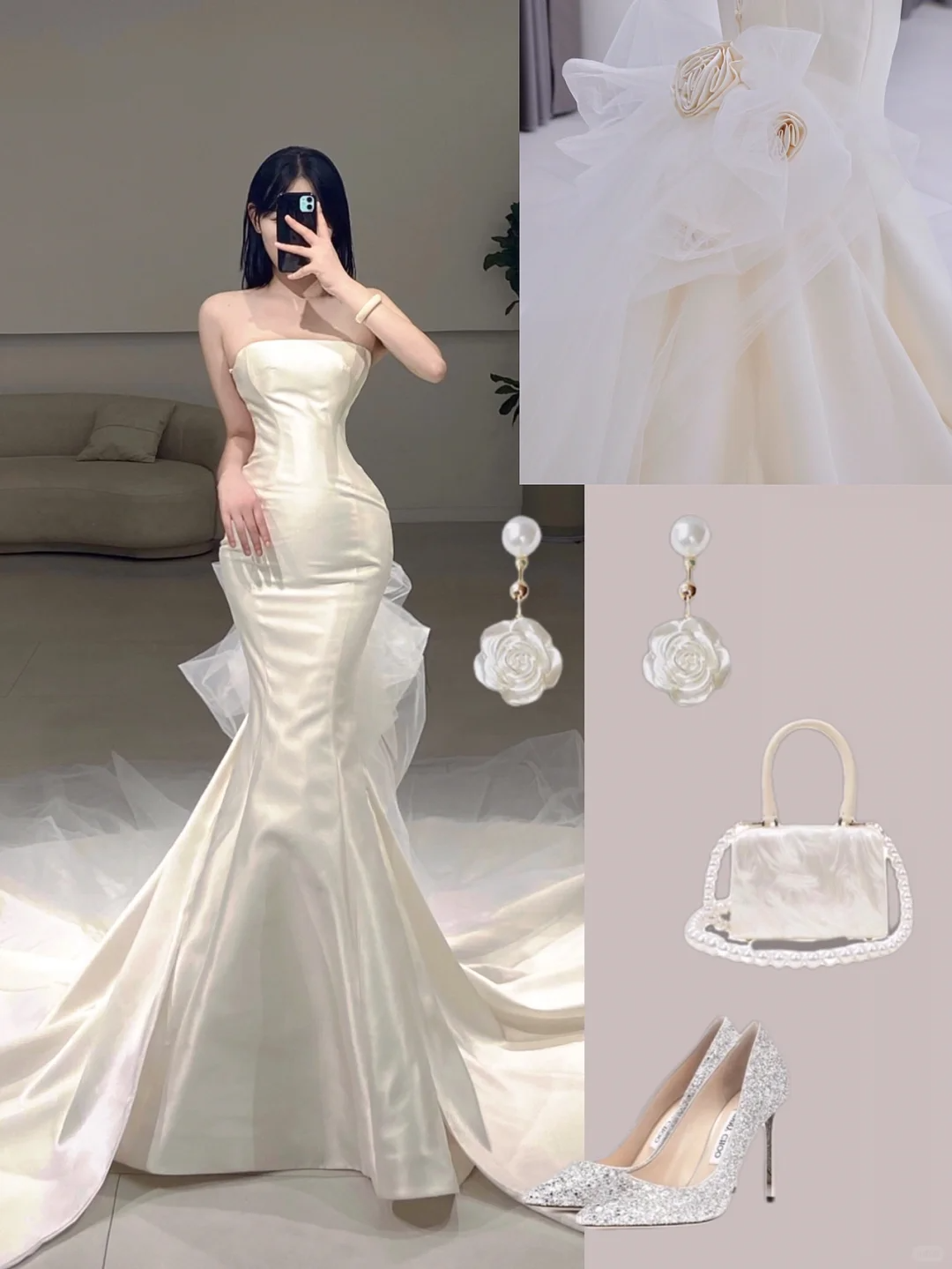 Timeless Mermaid Strapless Neck Sleeveless White Satin Long Wedding Dress Beautiful Formal Cute Wedding Dresses A083