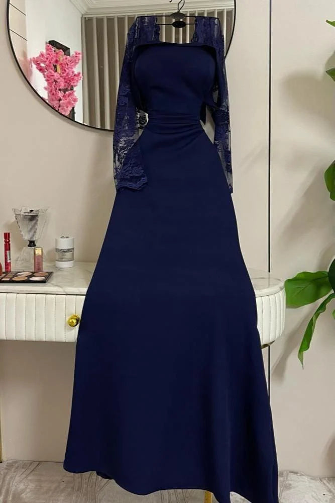 Elegant Mermaid Off The Shoulder Navy Blue With Sleeves Winter Long Formal Ideas Prom Evening Dress Dinner Outfits Party Gowns For Women AB2029