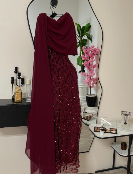 Elegant Sheath Navy Blue Sequins With Cape Long Formal Fancy Prom Evening Dress Dinner Outfits Classy Party Gowns AB2046