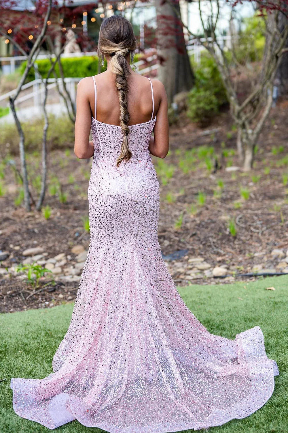 Sexy Prom Dresses 1950s Mermaid Spaghetti Straps Light Sky Blue Sequins Long Parties Gowns Evening Dress AB2183