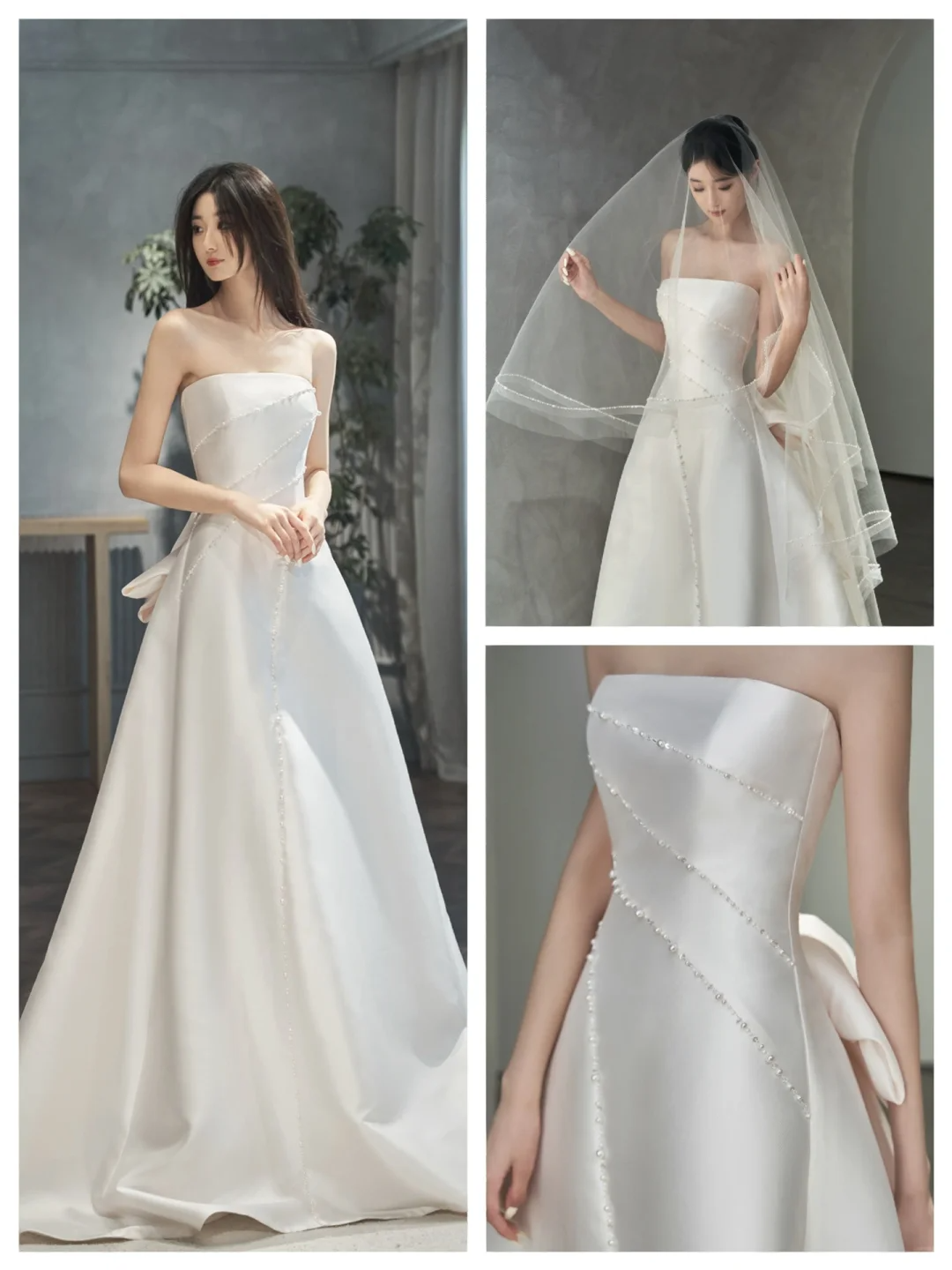 Women’s Strapless Sleeveless Bridal Wedding Dress With Pleated Floor Length A Line Gown for Bride AB892