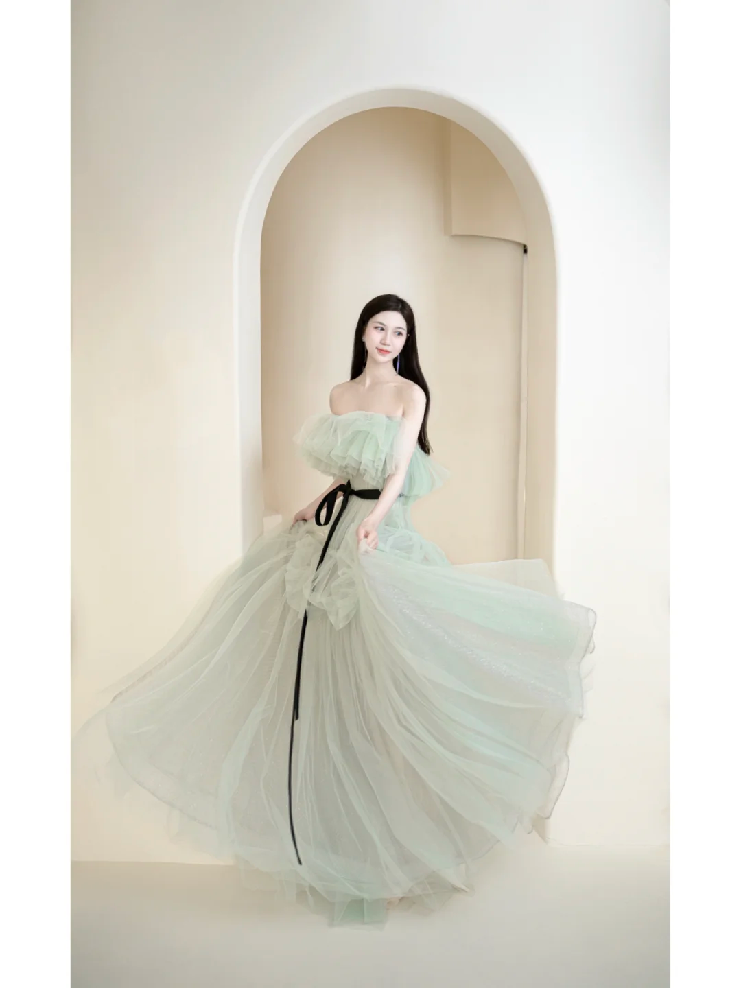 Cute Ball Gown Off The Shoulder Mint Green Tulle Long Prom Dresses Impress 18th Birthday Outfits Prom Gown AB858