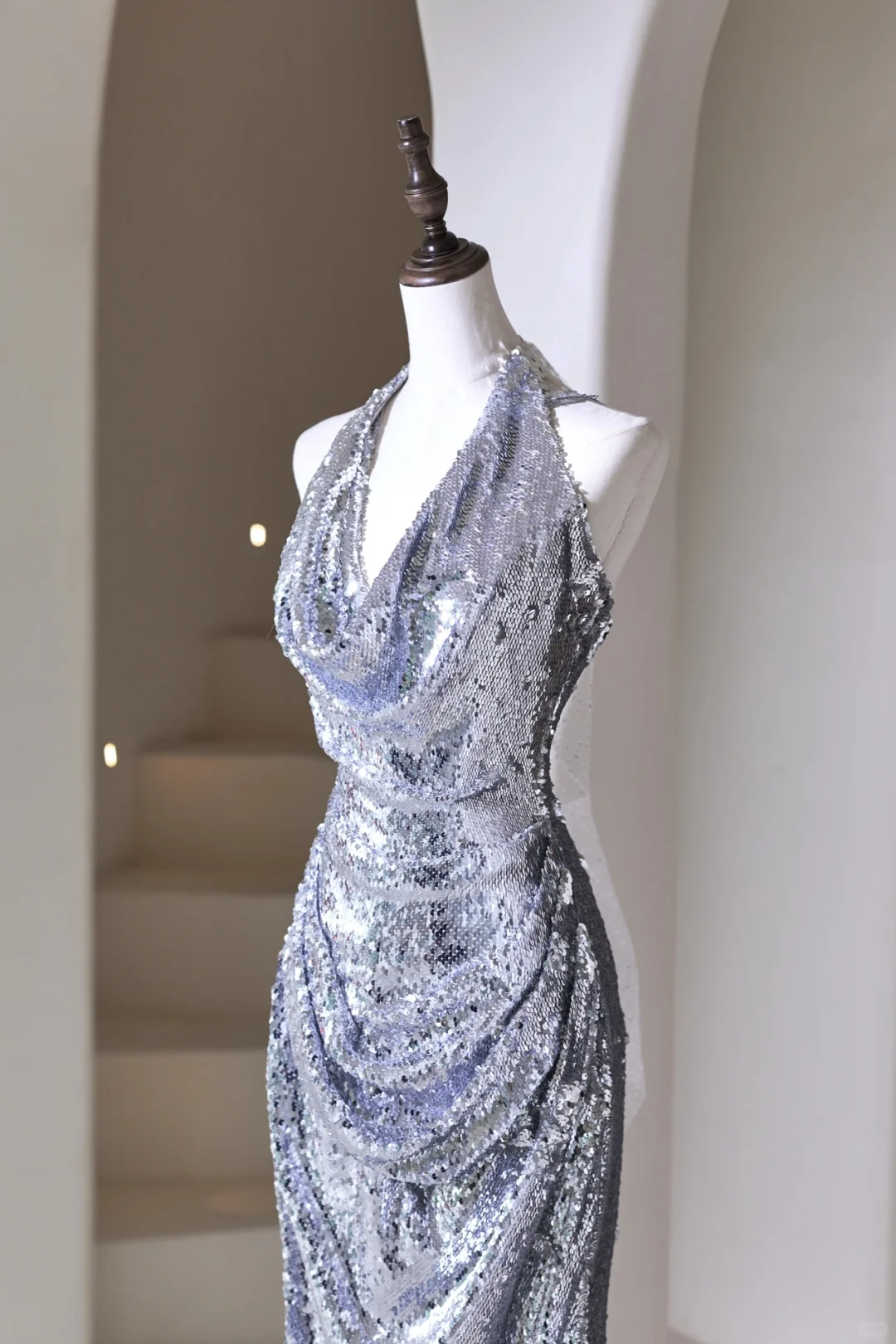 Modest Mermaid Halter Silver Sequins For Women Party Dress Long Formal Prom Dresses 22th Birthday Outfits AC049