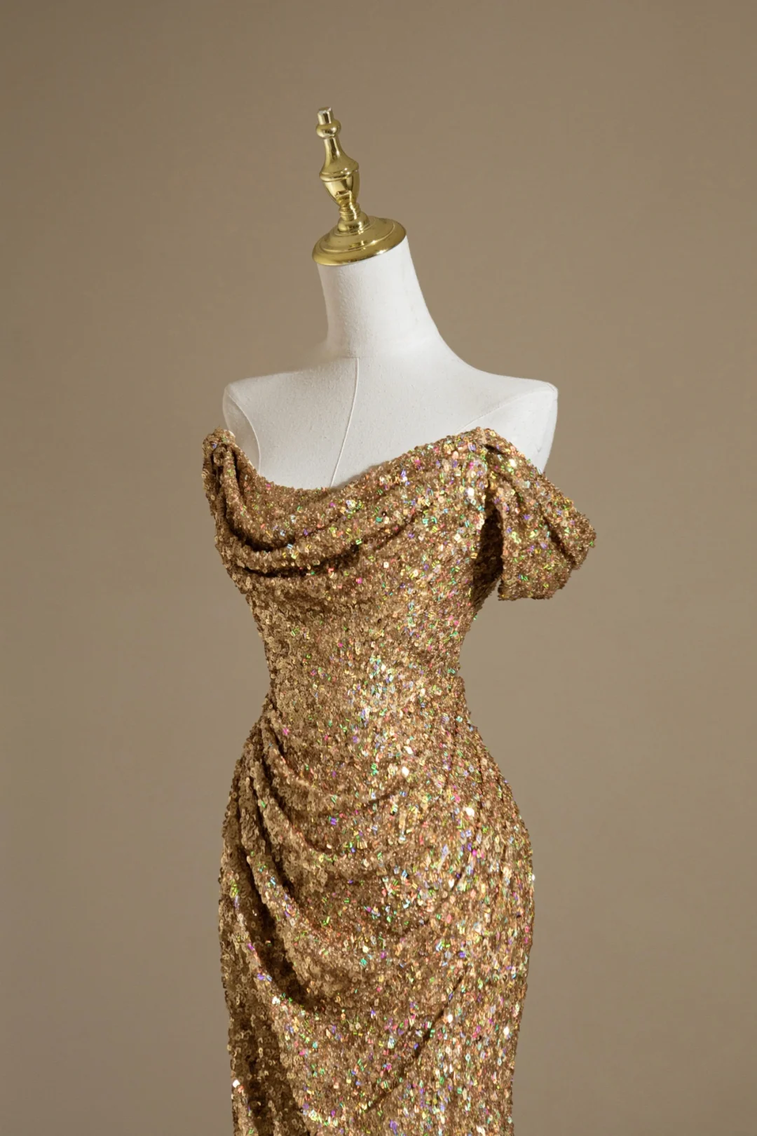 Modest Mermaid Off The Shoulder Gold Sequins For Women Party Dress Long Formal Prom Dresses 22th Birthday Outfits AC050
