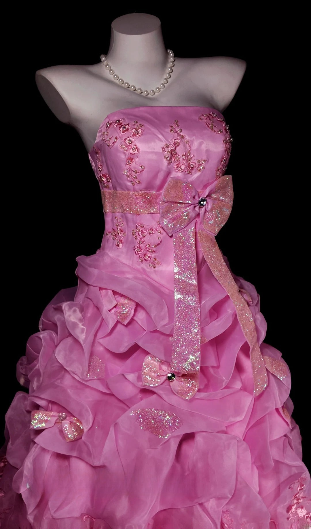 Sweet 16 Dress Ball Gown Strapless Pink With Lace Tiered Sweet Sixteen Dress RB9812